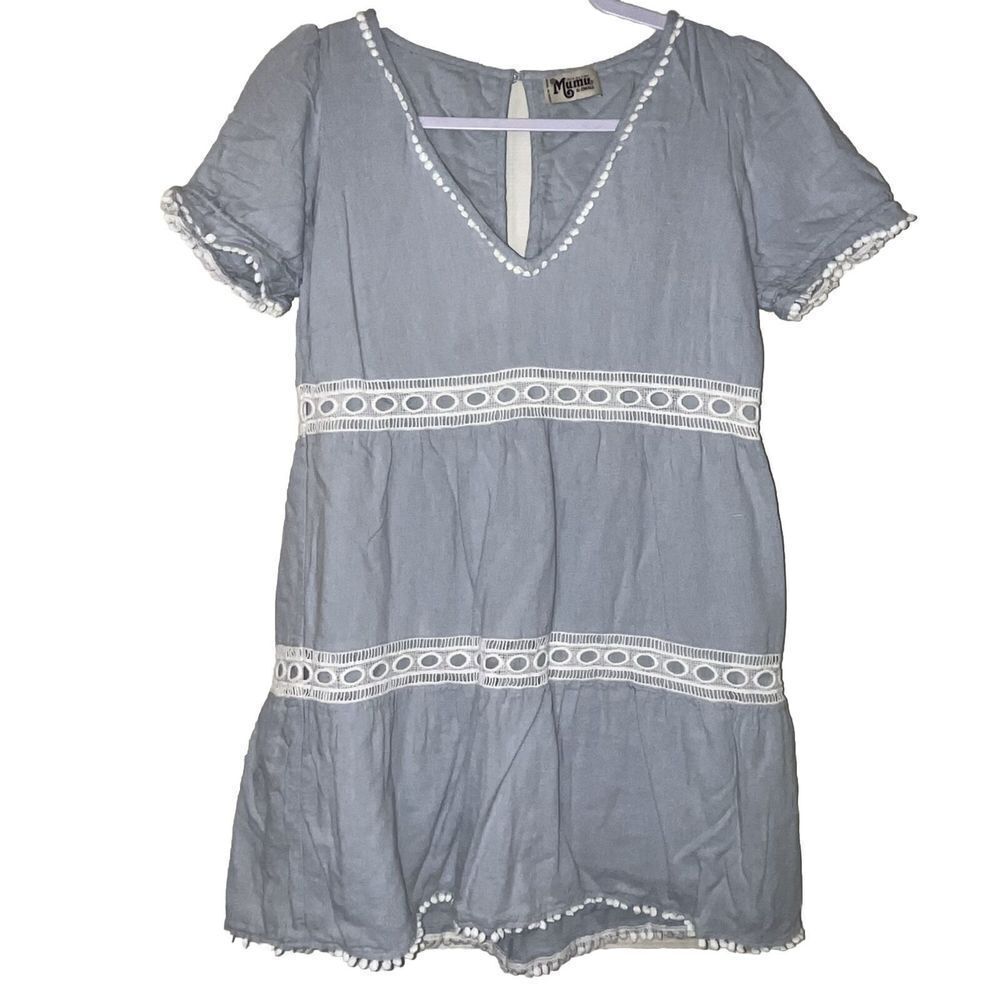 Show Me Your MuMu Hera Mini Dress Sz XS Sky Blue Cotton Feminine V Neck Flowy